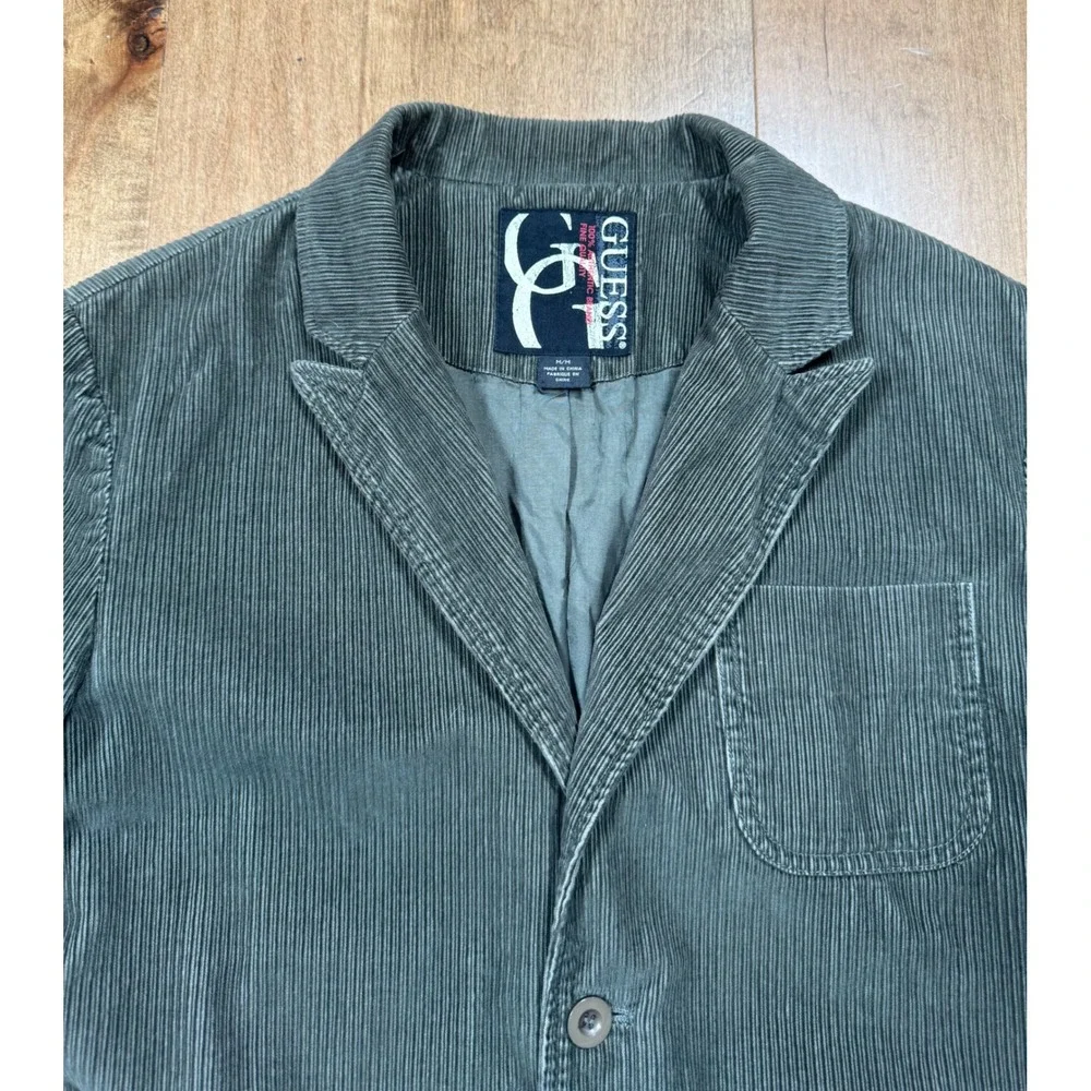 Guess Blazer Sports Jacket Corduroy Army Green Mens Size Medium Y2K Vtg‎
